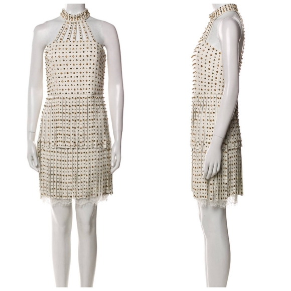 Alice + Olivia Maddie leather studded fringe halter mini dress Size 8 NWT $1,695 - Picture 12 of 14